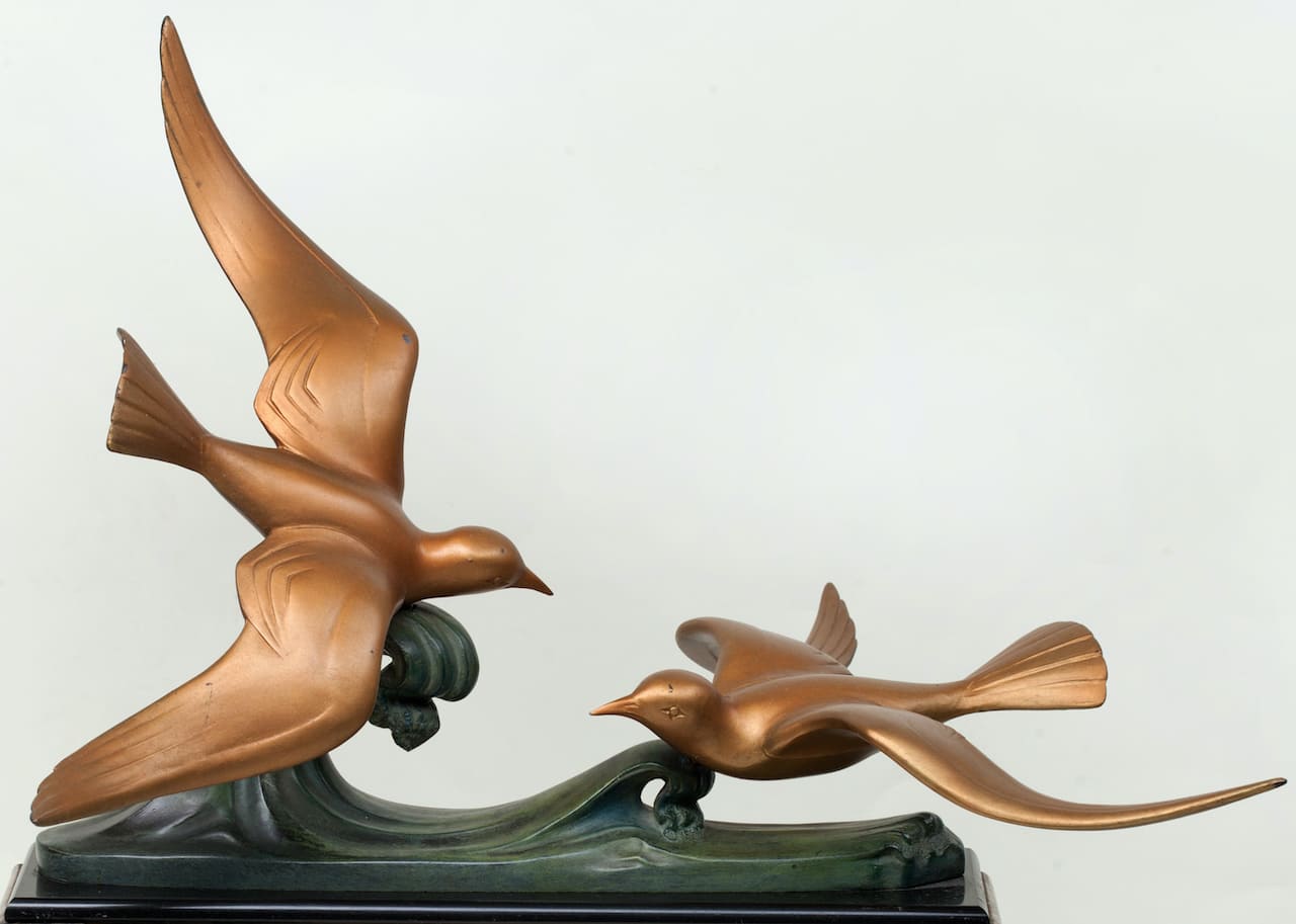 Art Deco Clock with Two Vases, early 20th century