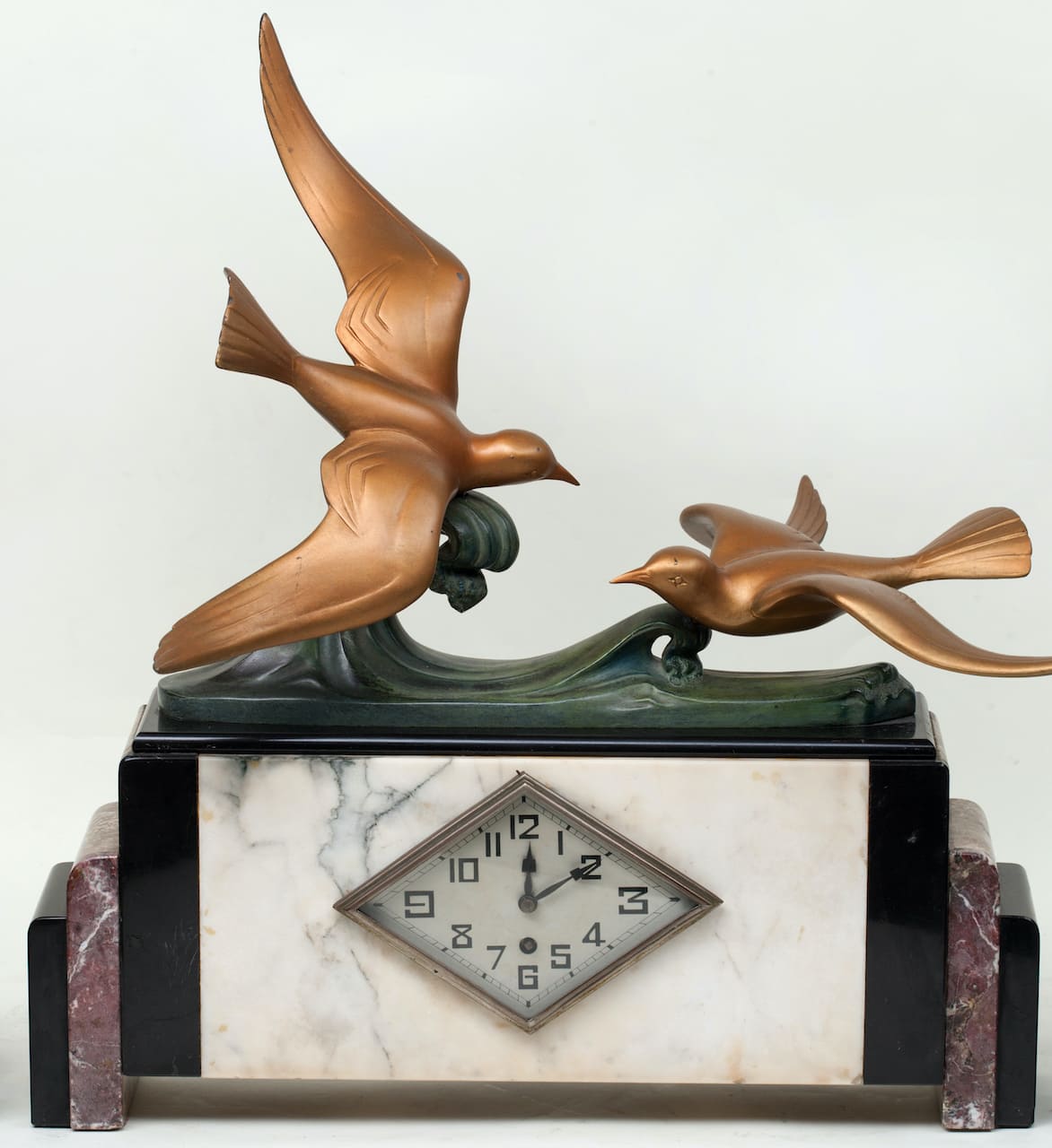 Art Deco Clock with Two Vases, early 20th century