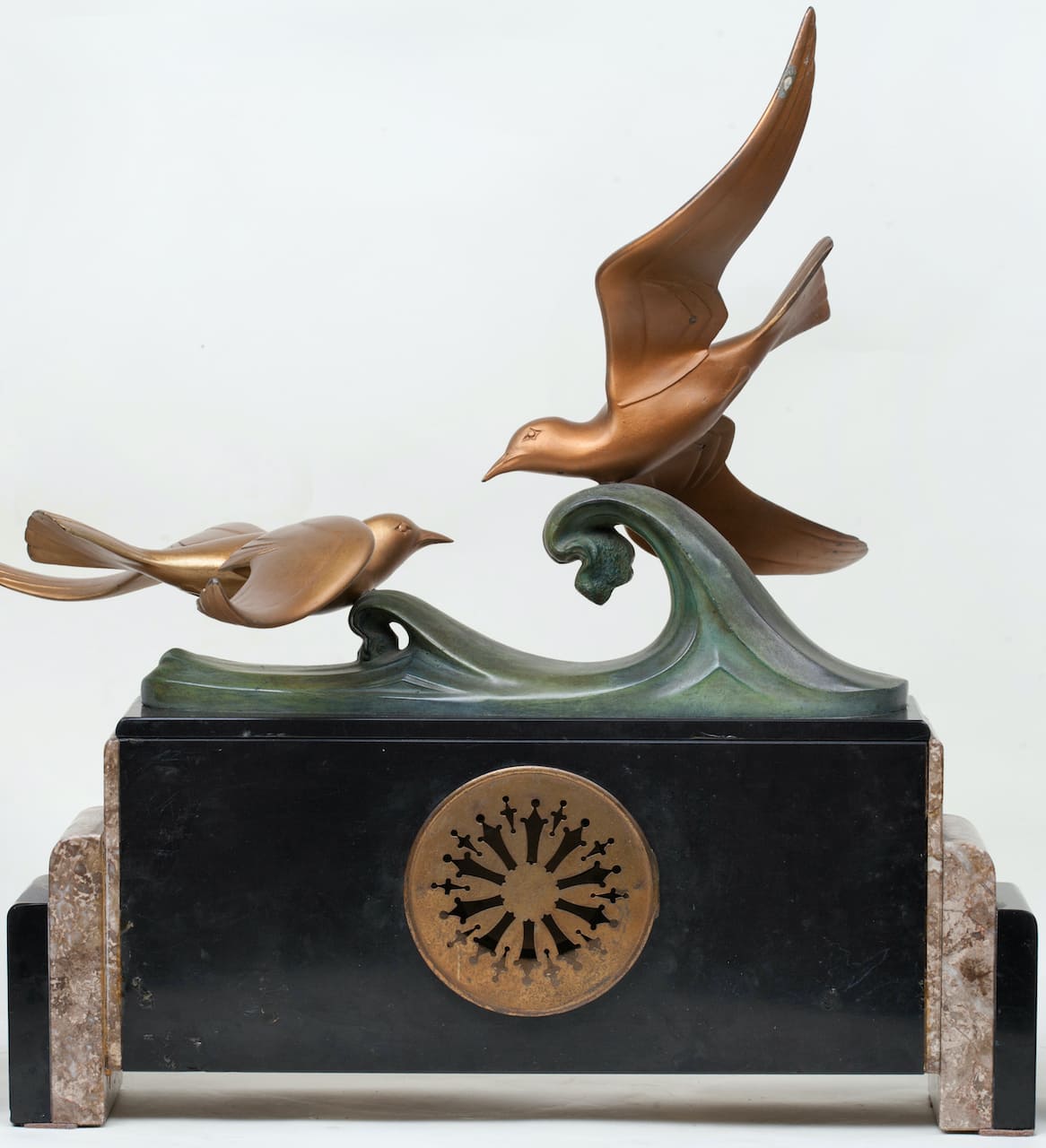 Art Deco Clock with Two Vases, early 20th century