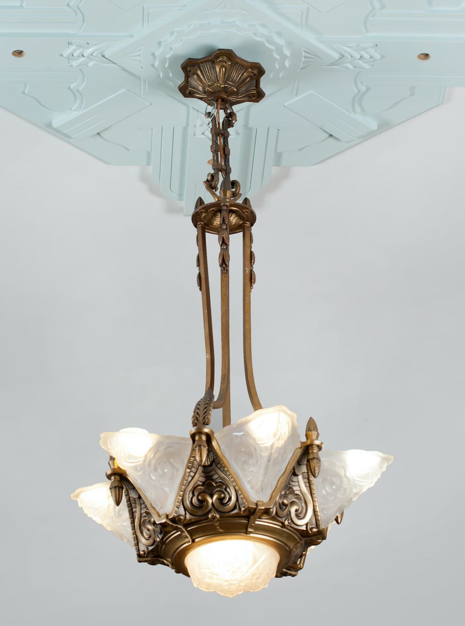 Art Deco Brass Chandelier, early 20th century