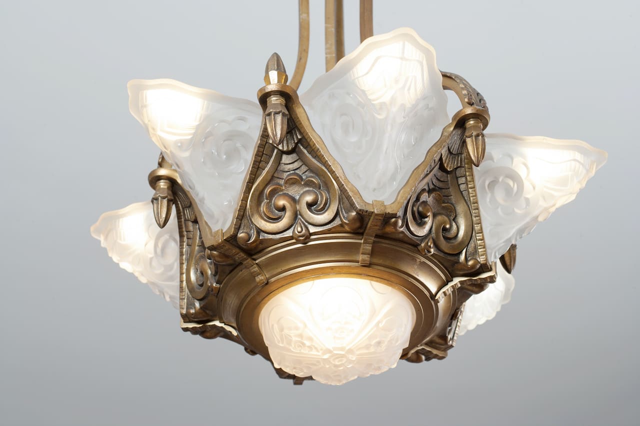 Art Deco Brass Chandelier, early 20th century