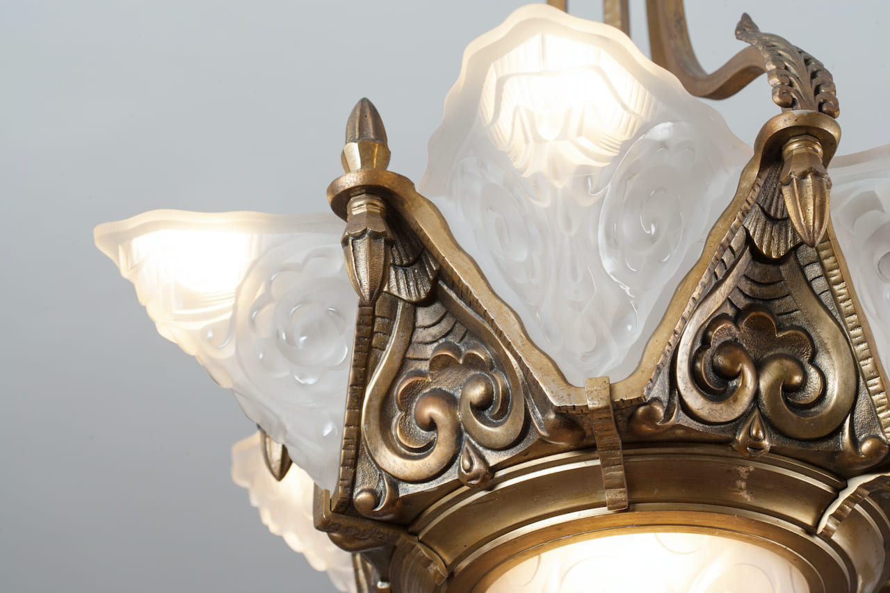 Art Deco Brass Chandelier, early 20th century