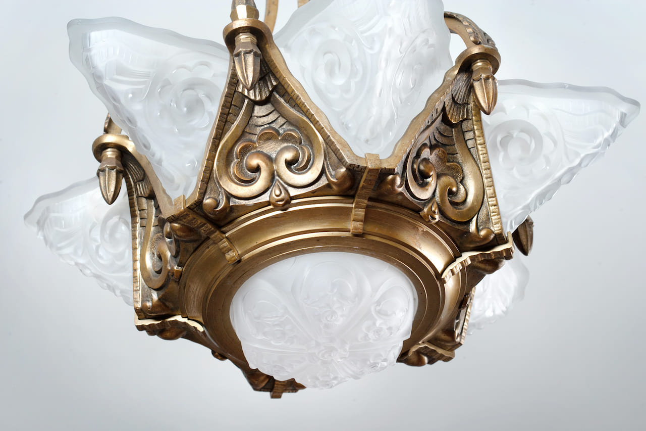 Art Deco Brass Chandelier, early 20th century
