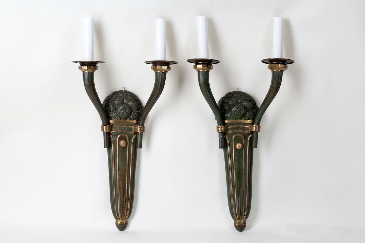 Bronze Wall Sconces, Art Nouveau, Modern, Jugendstil