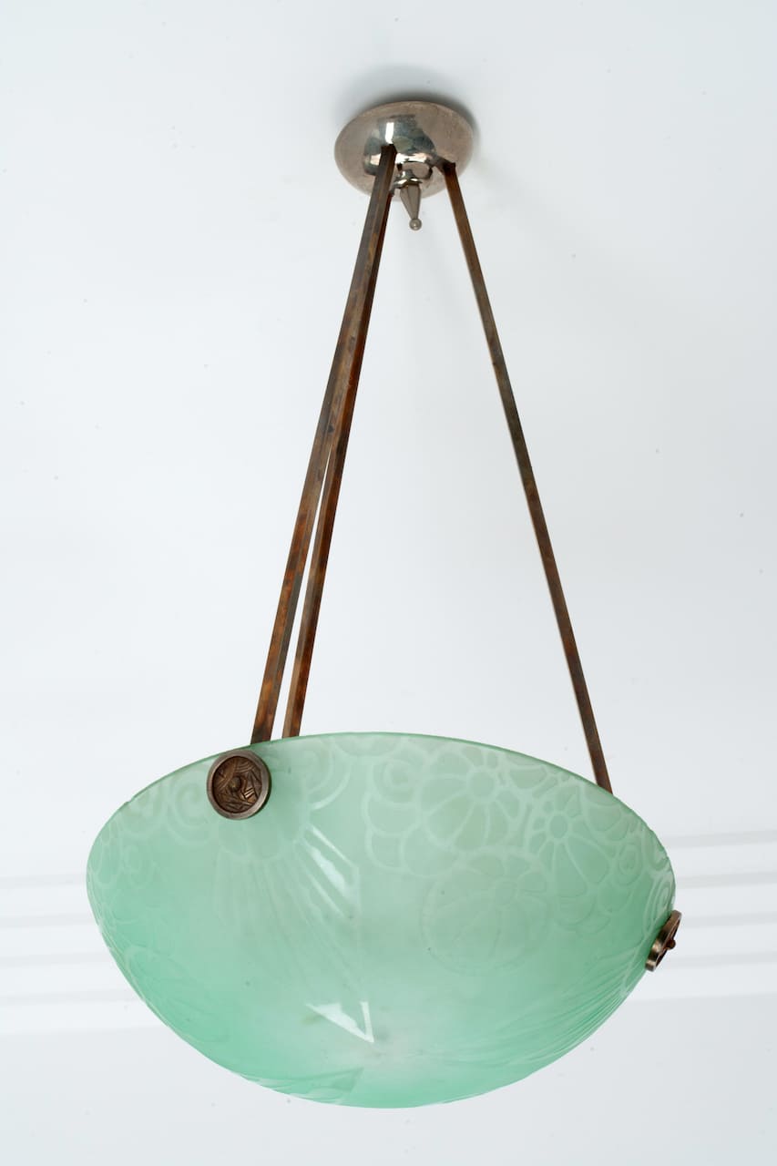 Art Deco Ceiling Lamp, Uranium Glass, 20th century