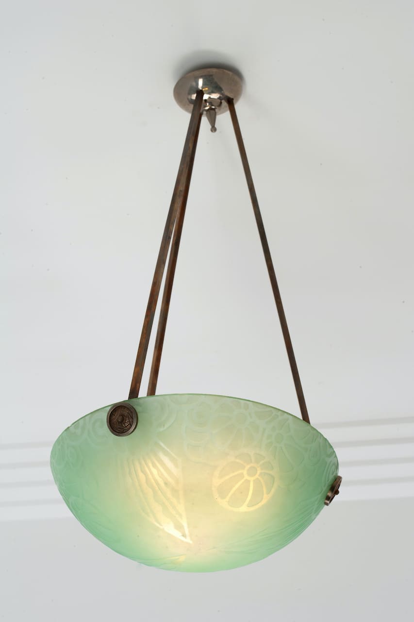 Art Deco Ceiling Lamp, Uranium Glass, 20th century