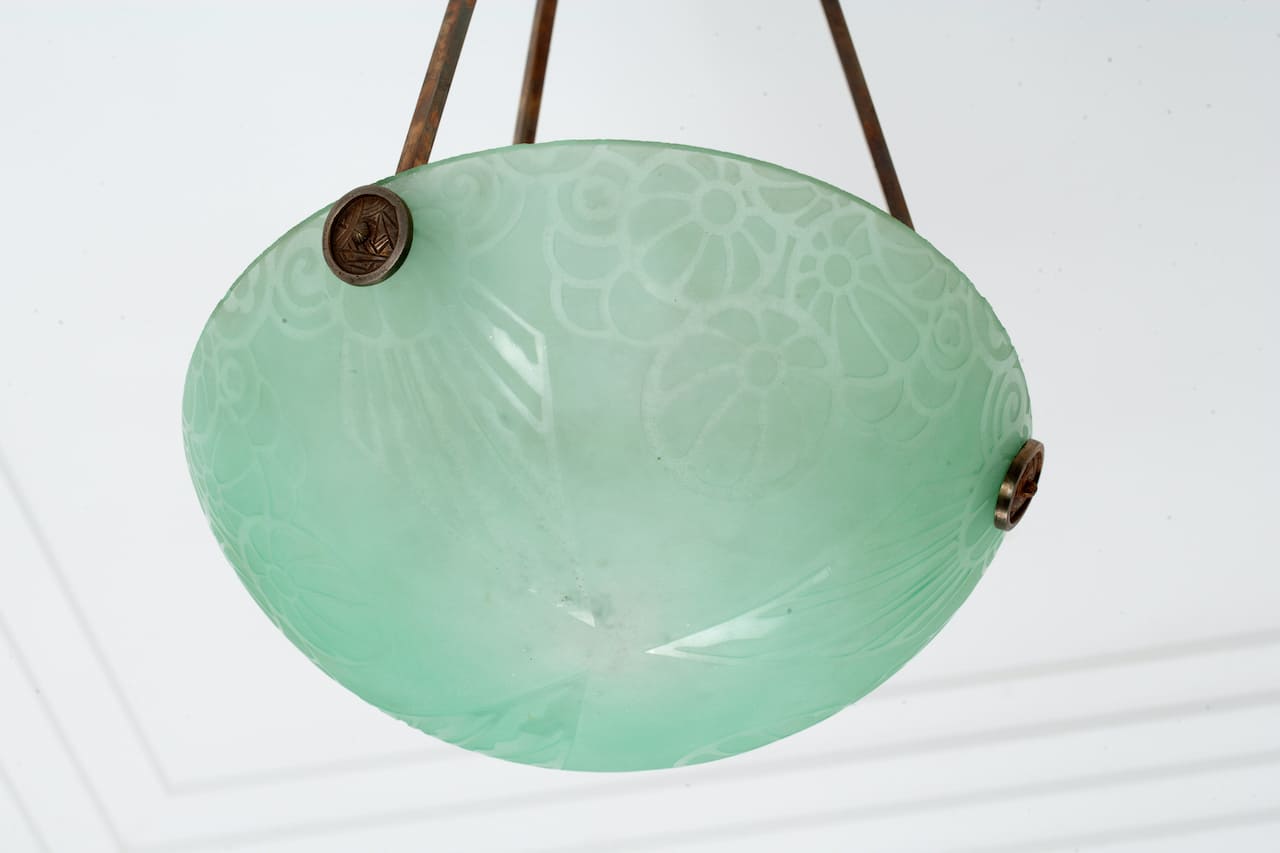 Art Deco Ceiling Lamp, Uranium Glass, 20th century