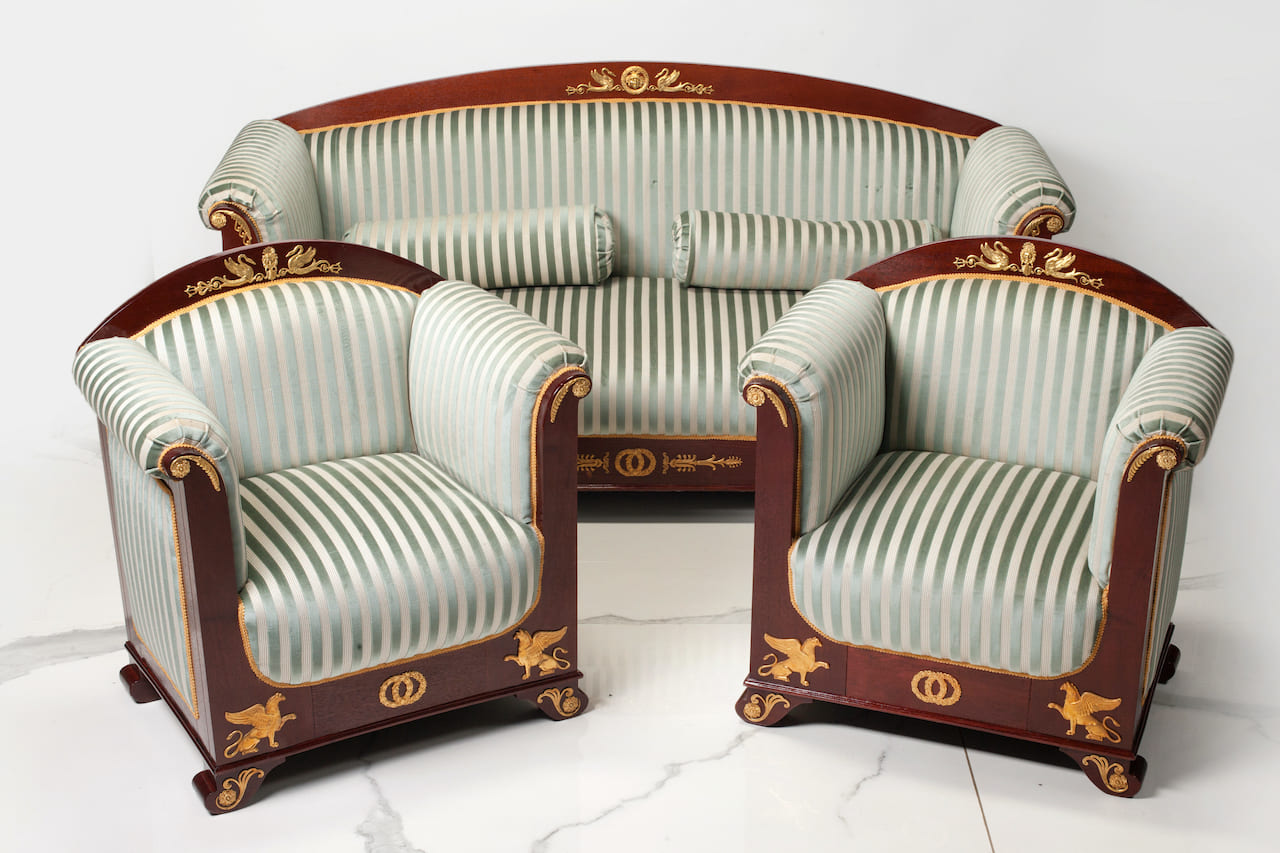 Biedermeier Salon, Sofa and Two Armchairs, 19th c