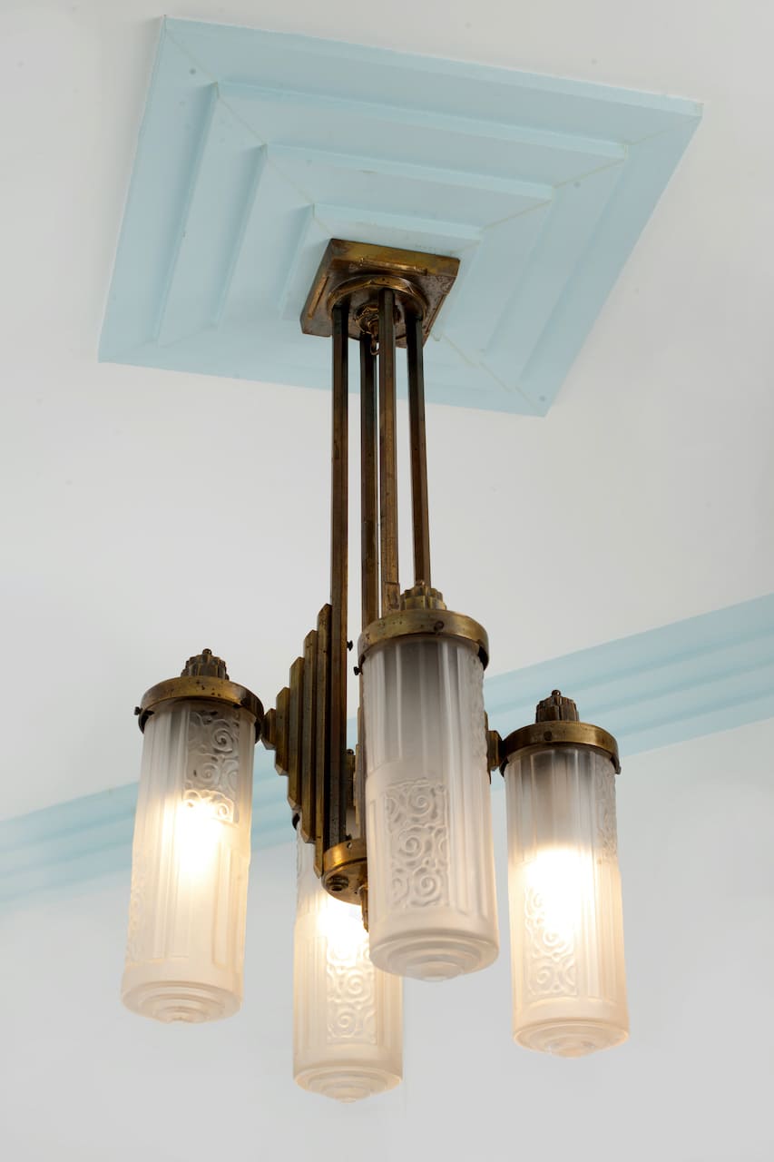 Art Deco Brass Chandelier, circa 1920-30s