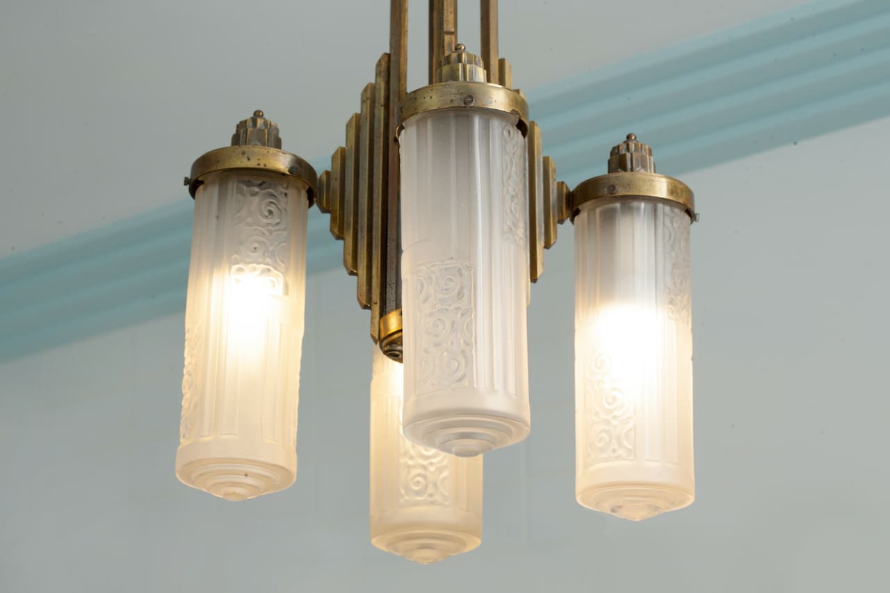 Art Deco Brass Chandelier, circa 1920-30s