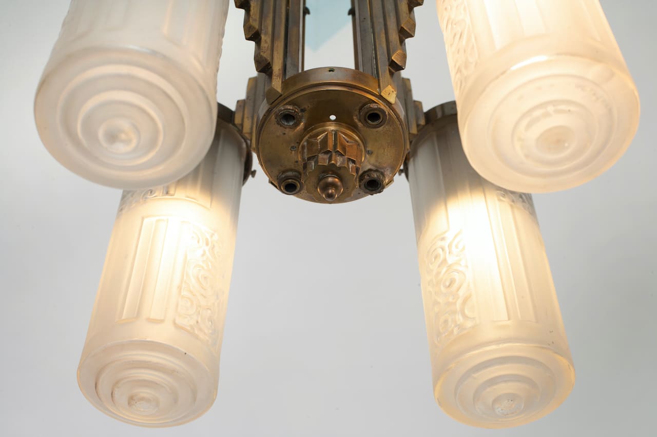 Art Deco Brass Chandelier, circa 1920-30s