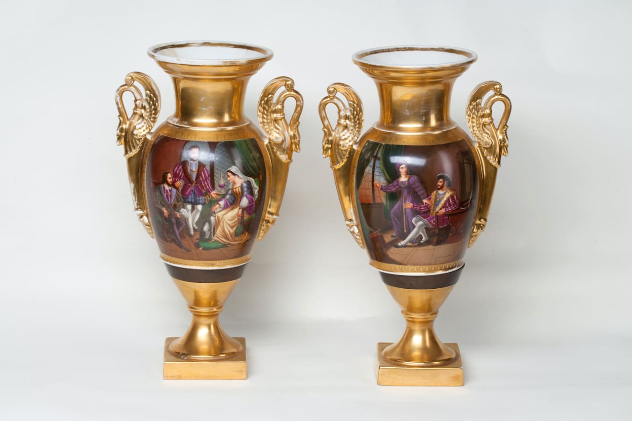 Pair of Porcelain Gilding Vases, Empire, 19th century