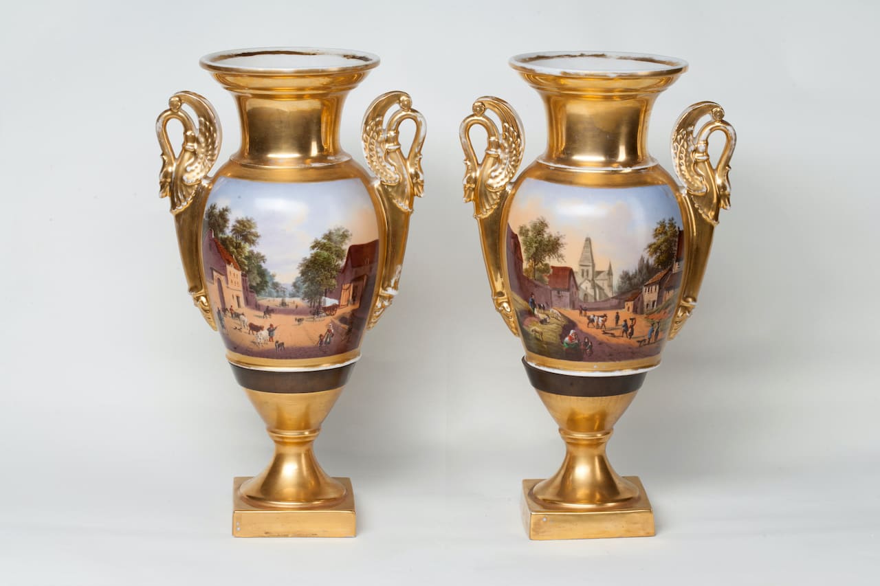 Pair of Porcelain Gilding Vases, Empire, 19th century