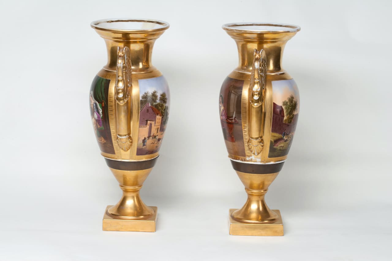 Pair of Porcelain Gilding Vases, Empire, 19th century