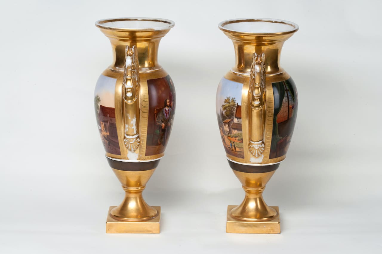 Pair of Porcelain Gilding Vases, Empire, 19th century