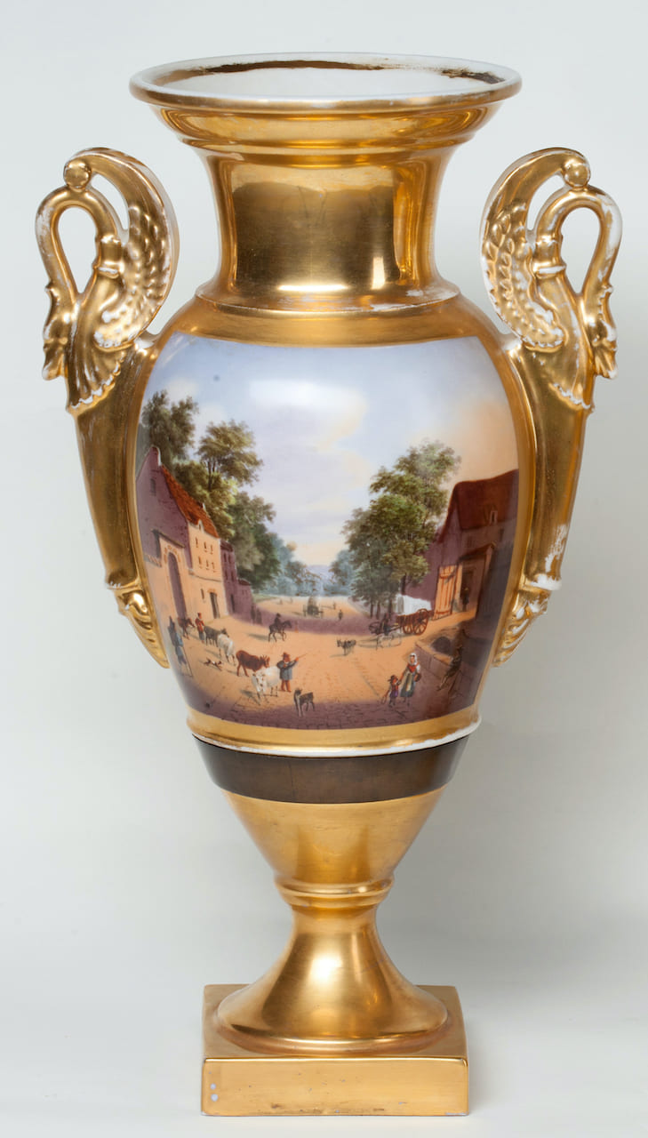 Pair of Porcelain Gilding Vases, Empire, 19th century