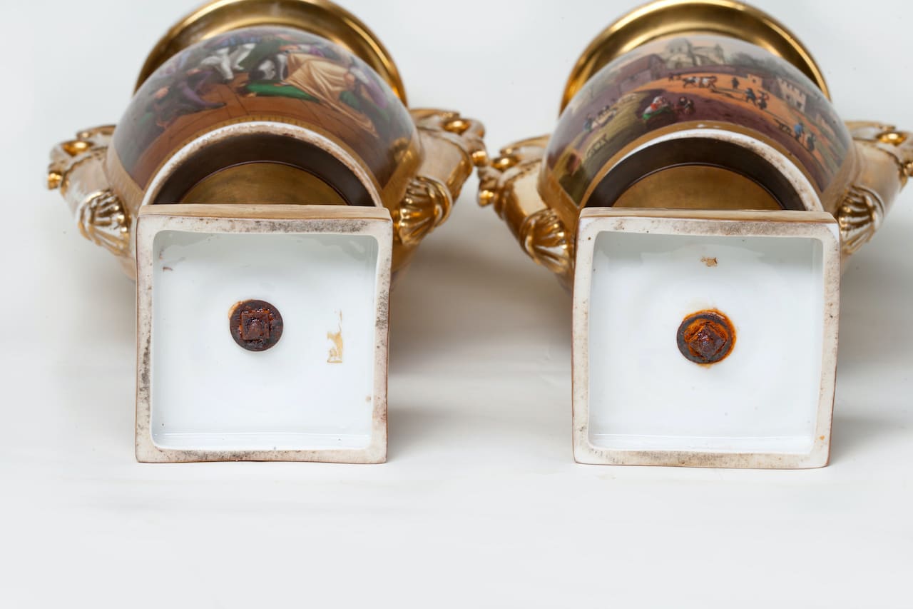 Pair of Porcelain Gilding Vases, Empire, 19th century