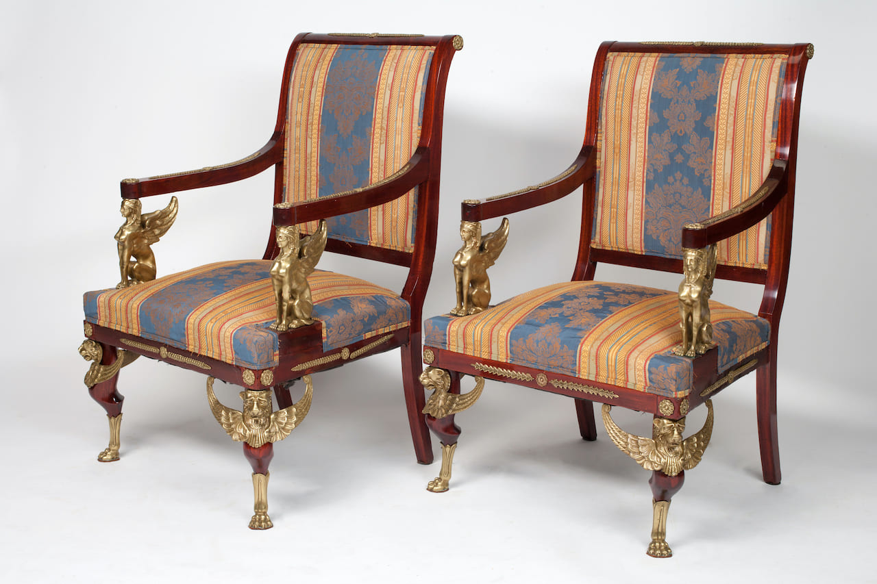 Pair of Empire Armchairs, late 19th century