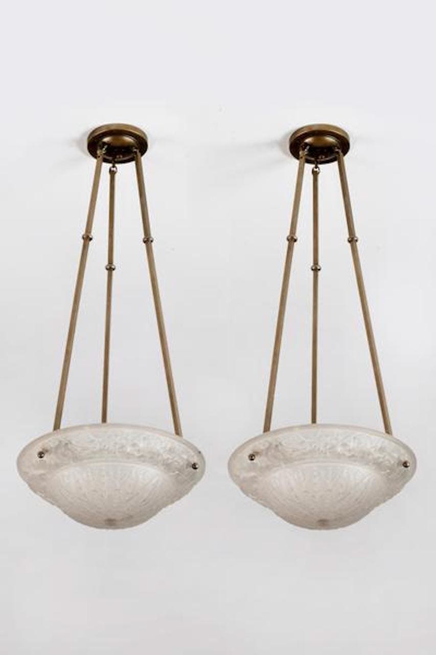 Pair of Ceiling Lamps, Glass, 20th century