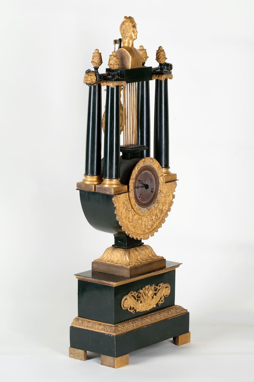 Empire Bronze Mantel Clock, Lyre, 19th century