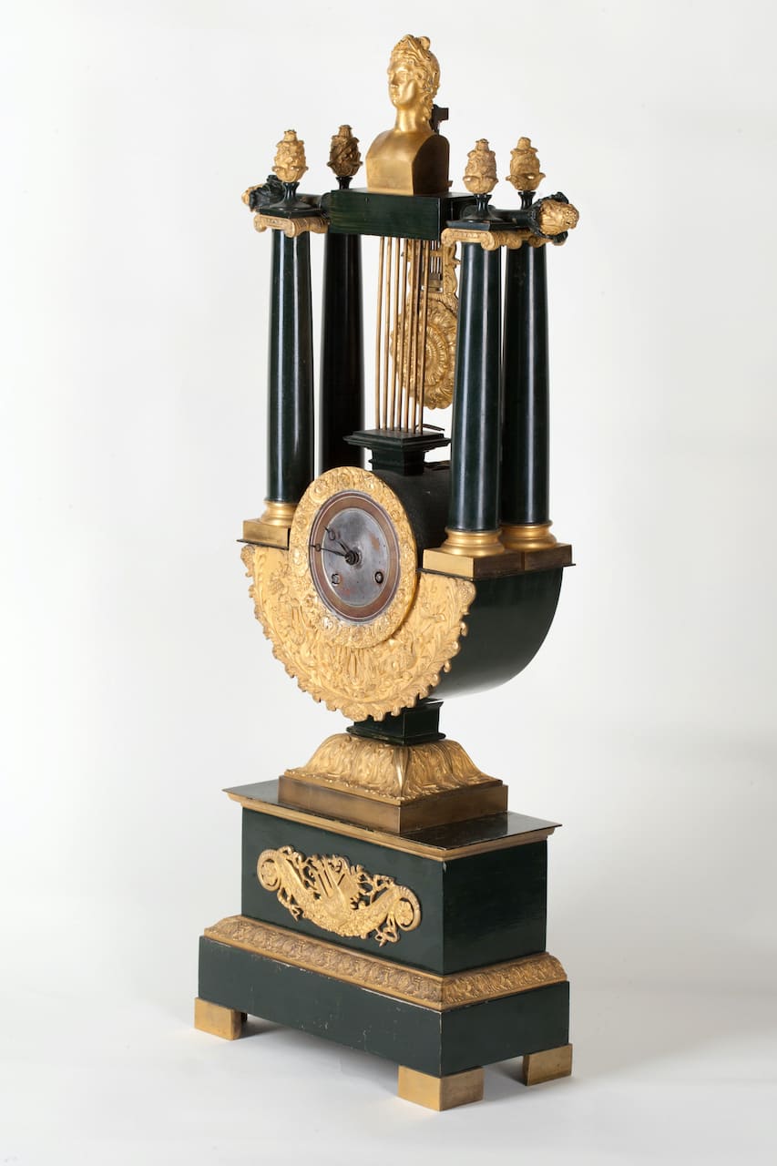 Empire Bronze Mantel Clock, Lyre, 19th century