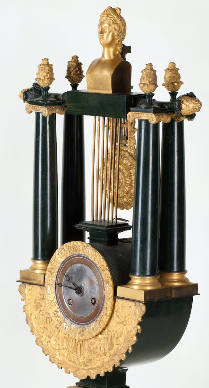 Empire Bronze Mantel Clock, Lyre, 19th century