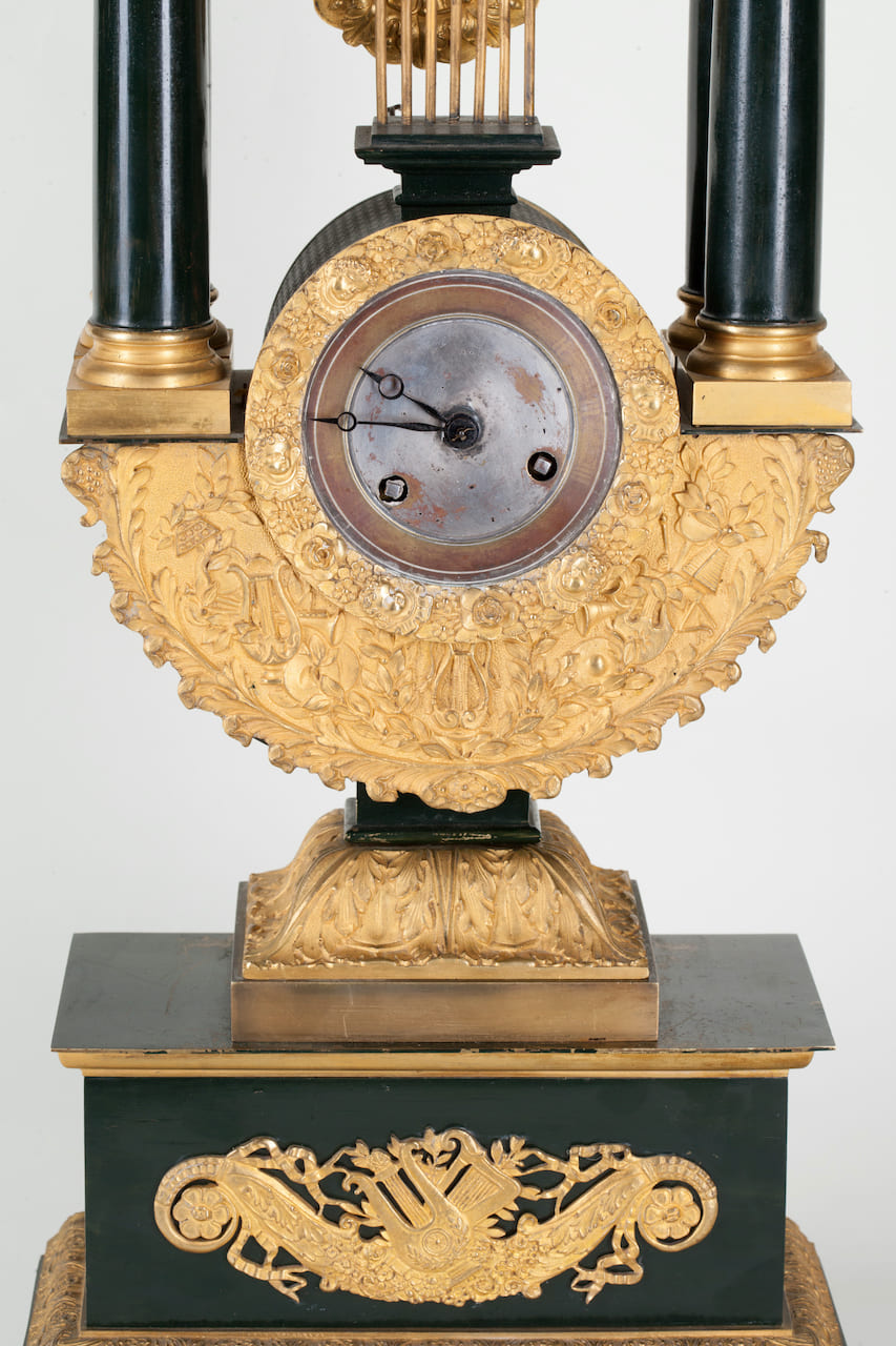 Empire Bronze Mantel Clock, Lyre, 19th century