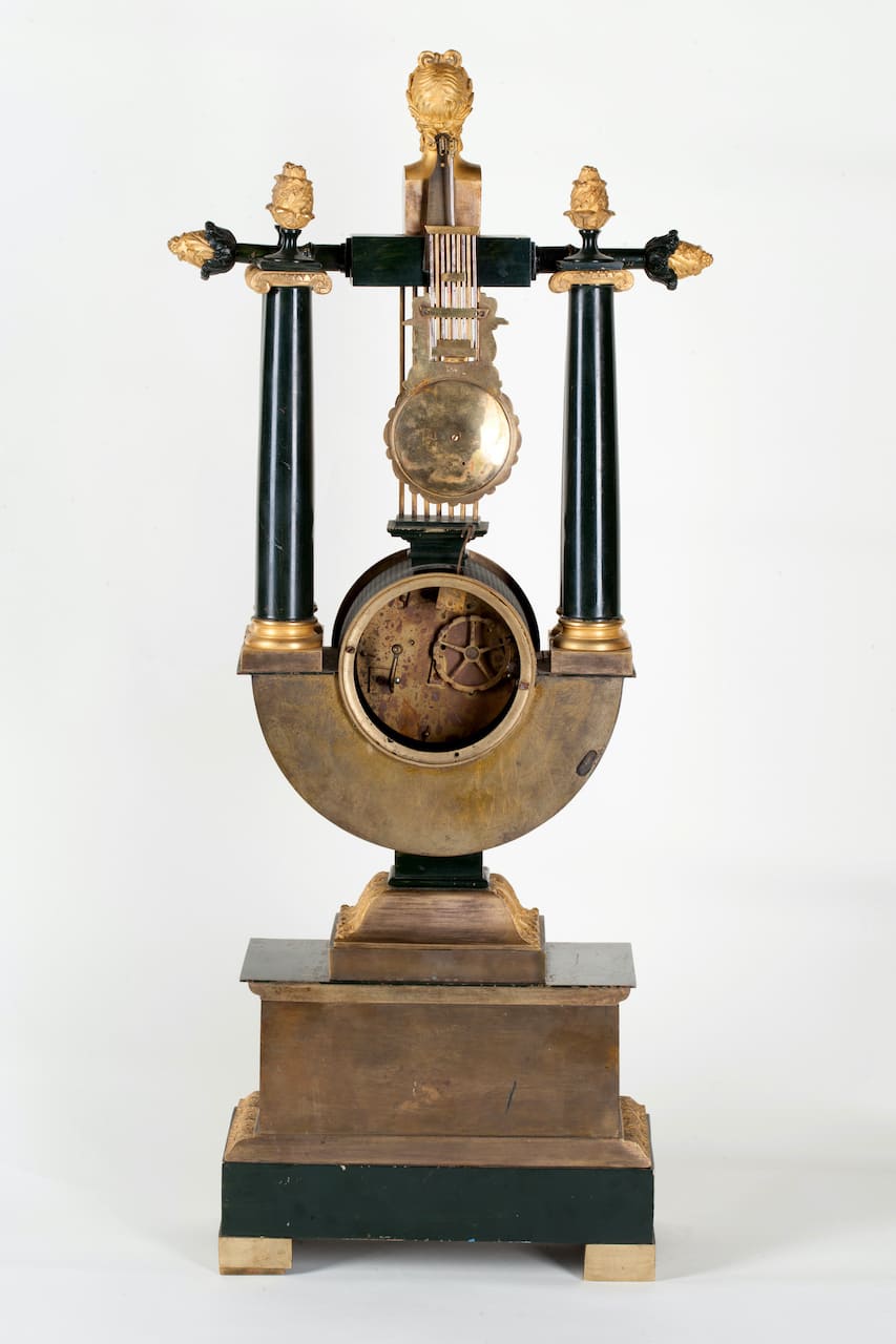 Empire Bronze Mantel Clock, Lyre, 19th century