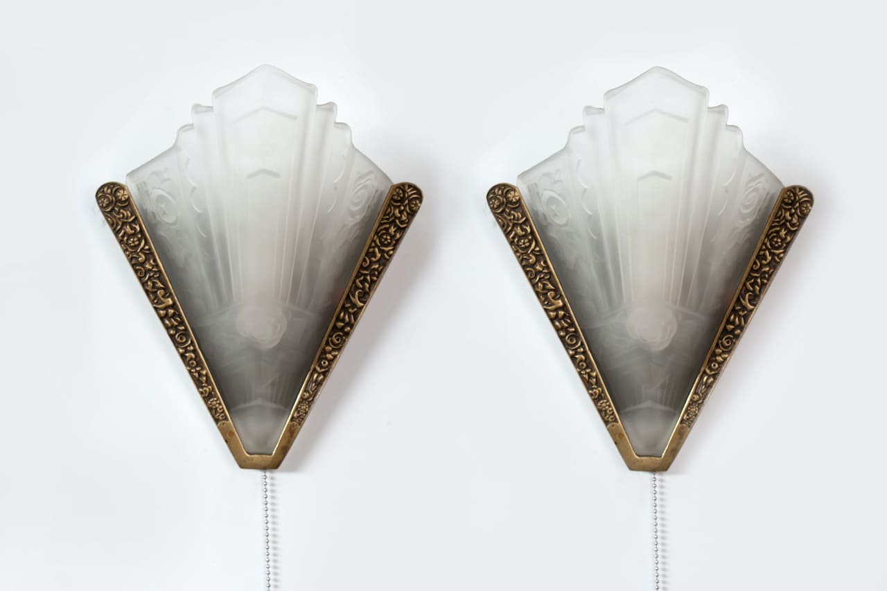 Pair of Art Deco Wall Lamps, Brass