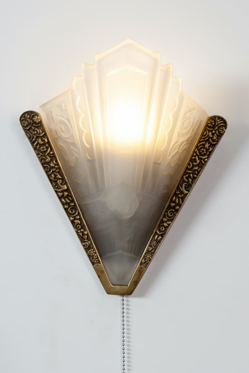 Pair of Art Deco Wall Lamps, Brass